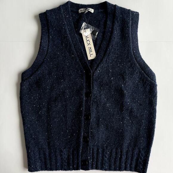 NWT Alex Mill Donegal Navy Wool Blend Cardigan Vest Medium - Picture 2 of 12